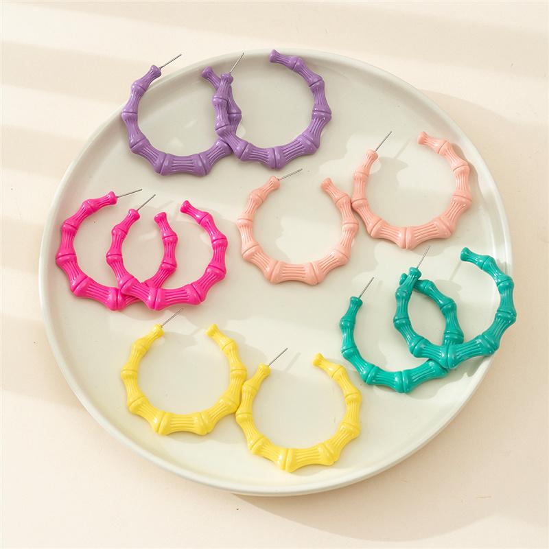 Summer Candy Color Bamboo Knot Earrings Acrylic Big Earrings For Women Personalized Vintage Fashion Jewelry Accessories