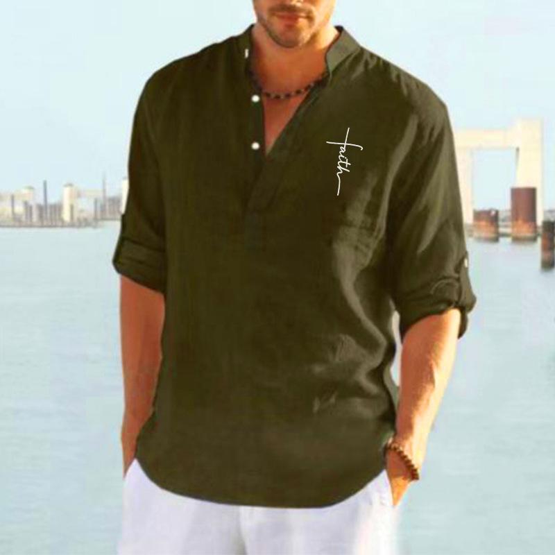 Long Sleeve Men's Fashion V-Neck Button T-Shirt Fashion Print Social Shirt
