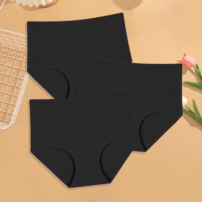 

3 шт. женское хлопковое нижнее белье с высокой посадкой, дышащие полосатые трусики, женские трусы большого размера, однотонные трусы, удобное нижнее белье S-XXL S