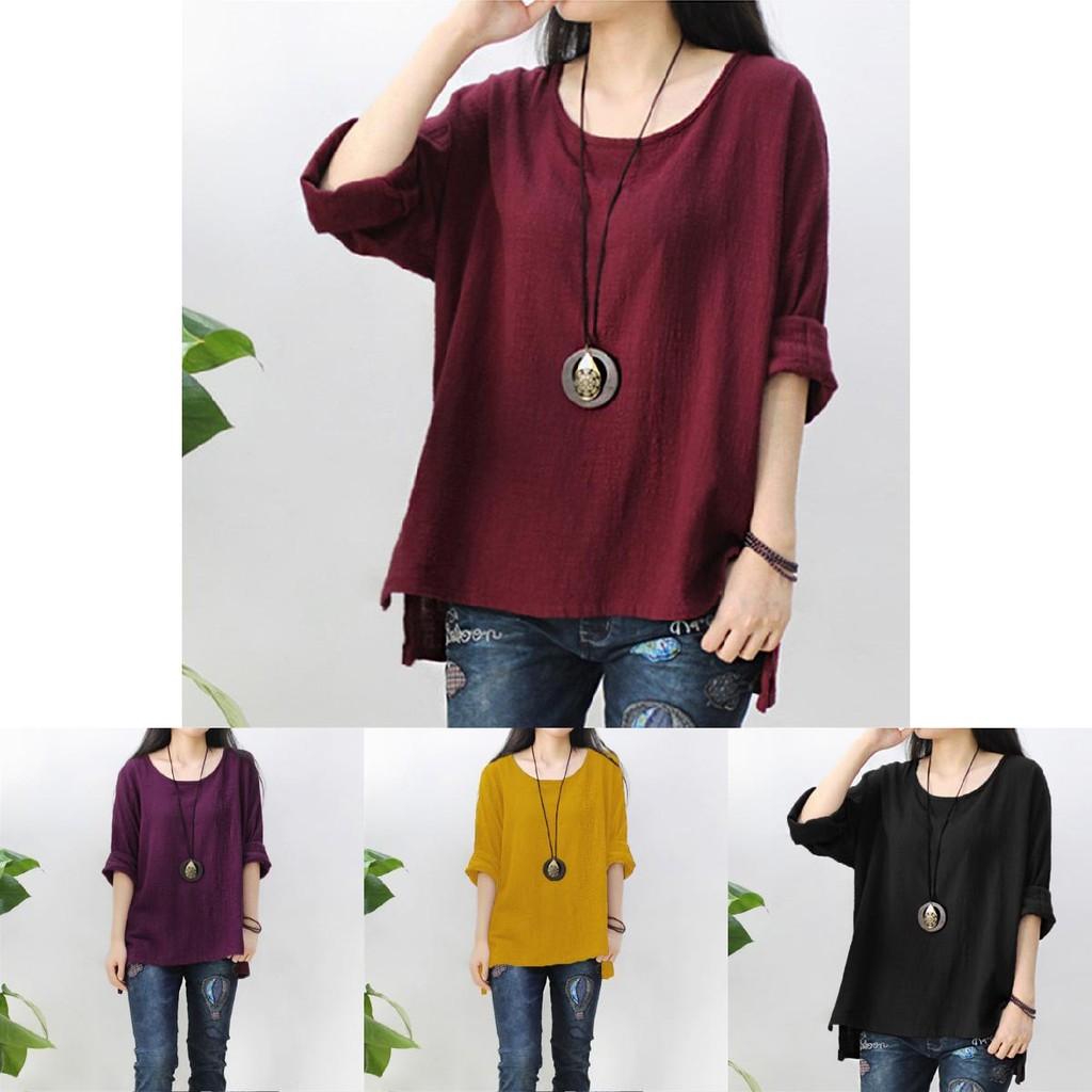 Women's Casual Vintage Cotton Linen Loose Long Sleeve Shirt For Effortless Style