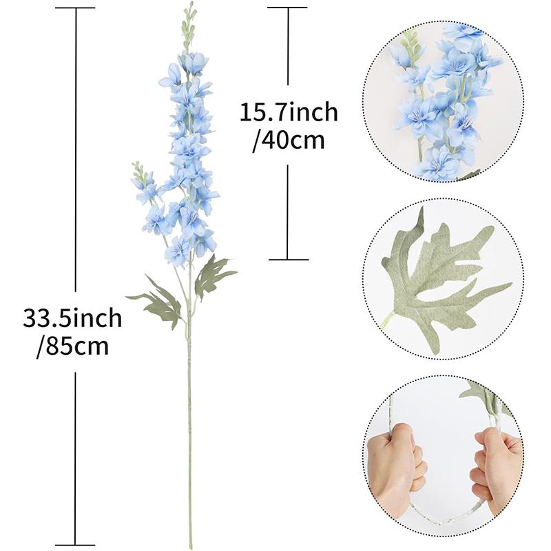 2Pcs Delphinium Artificial Flower 85cm Long Larkspur Stem Silk Flower Bouquet for Home Room Garden Outdoor Wedding Decoration
