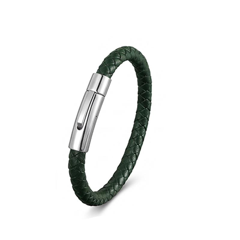 

[Men Braided Leather Bracelet with Snap Button Closure Cuff Wristband Fashion Accessory] 23cm