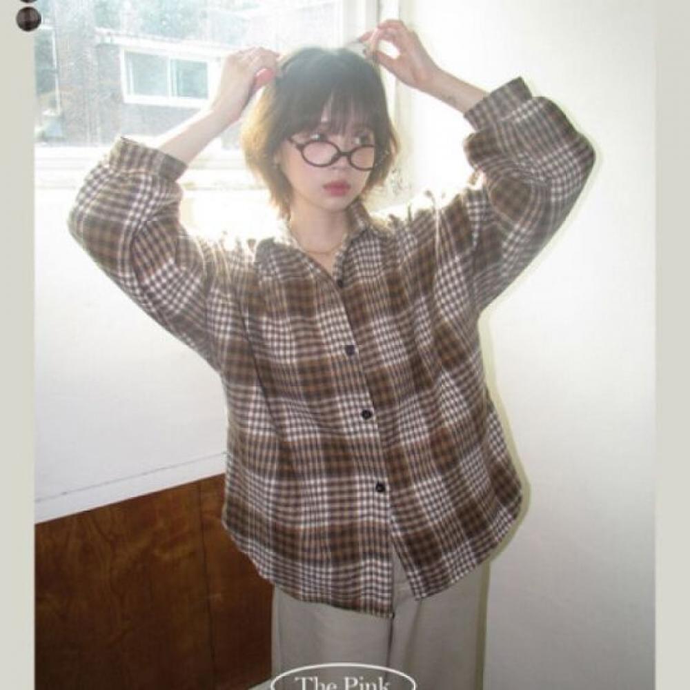 The Pink Oversized Vintage Check Wool Fleece Shirt