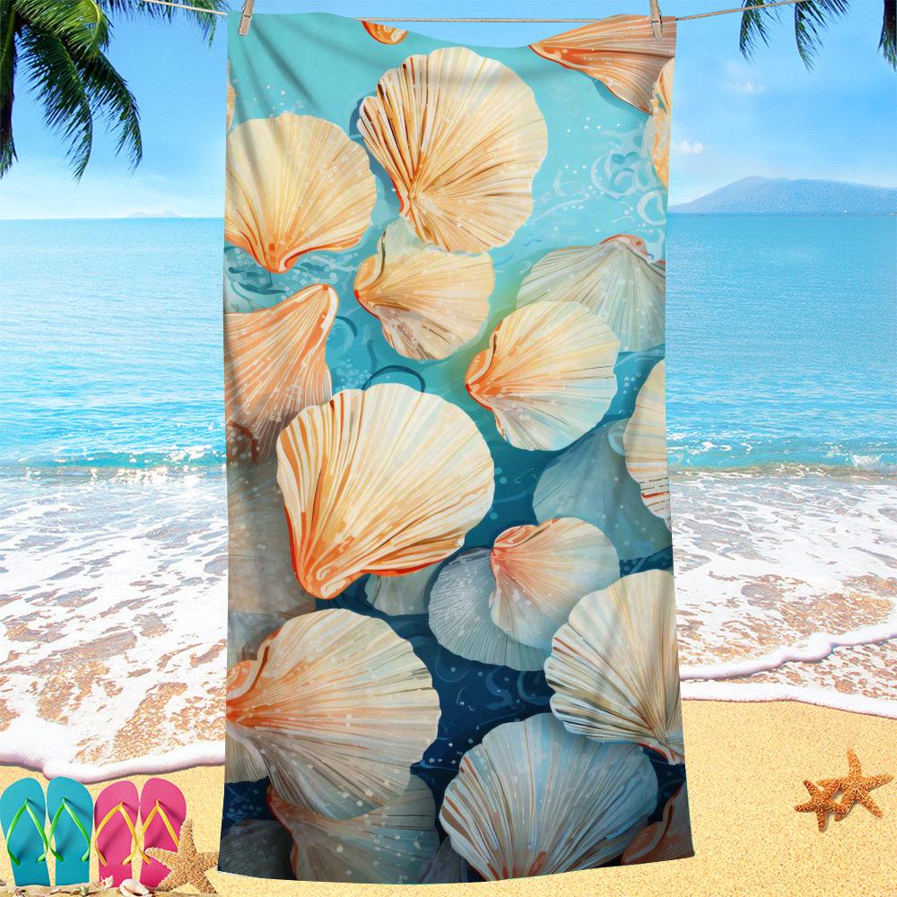 Blue Shell Series Digital-printed Polyester Superfine Fiber Double-sided Fleece Beach Vacation Bath Towel, Beach Towel