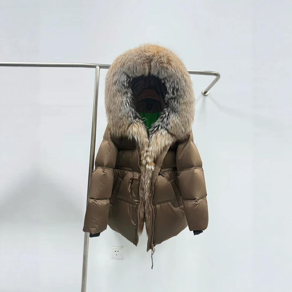 Europe Station's new luxury fur fox big fur collar white goose down jacket women's medium and long thickened coat