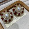Vintage Enamel Earrings Marking Stud Earrings Vintage Copper Thick Gold Red High-End Medium Antique Jewelry