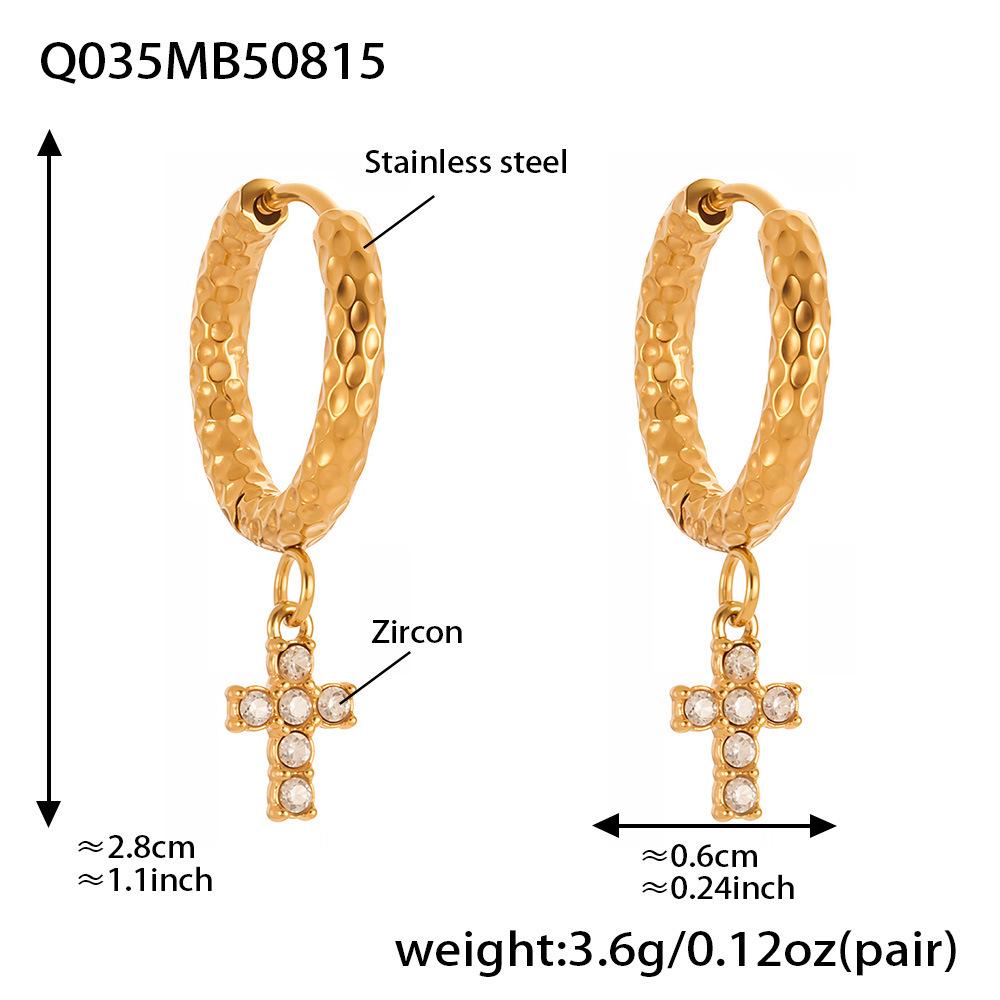 18k Gold-Plated Stainless Steel Zircon Cross Earrings – Minimalist Luxury Style