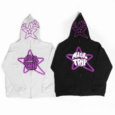 Y2k harajuku oversized zip up hoodie estrela impressão streetwear hip hop zíper capuz moletom carta manga longa topos