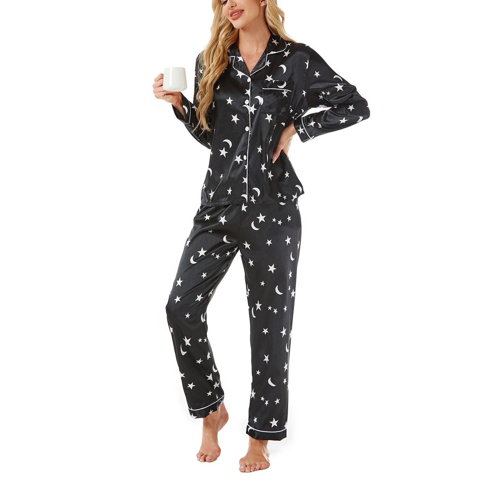 

Женский осенний повседневный домашний костюм, пижама, атласный кардиган с длинными рукавами L чёрный