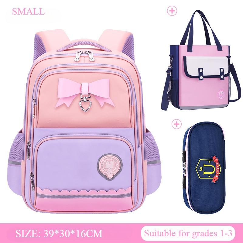 

3pcs Set Breathable Waterproof Children Schoolbag Primary School Students Burden Reduce Spine Protect Book Bag 1-3-6 Grades Lightweight Youth Backpack S рожевий/фіолетовий