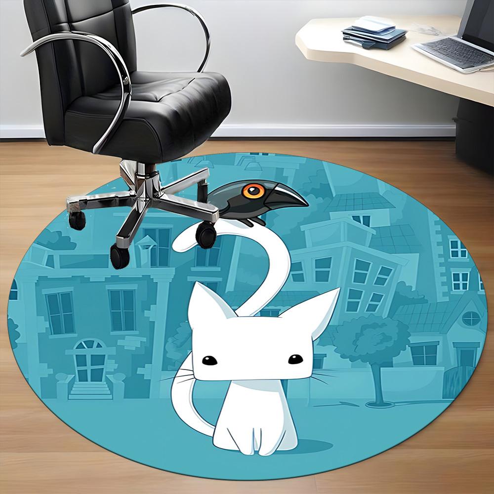 1pc Cat Crow Office Round Area Rug, Indoor Mat Suitable For Office, Under Office Chairs Bedroom Living Room Home Decor, Room Deco172