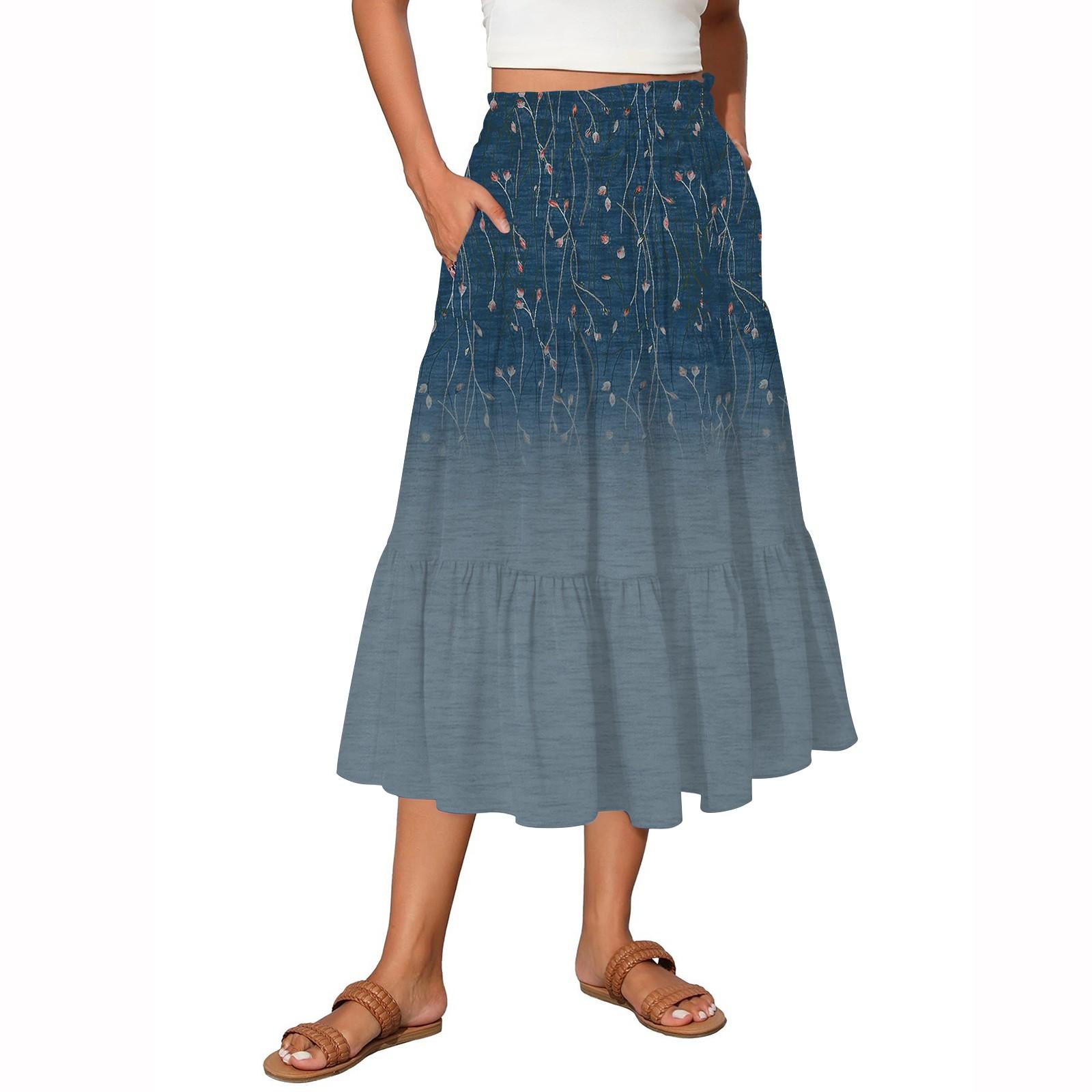 

Женская винтажная градиентная струящаяся расклешенная юбка-макси с оборками XL