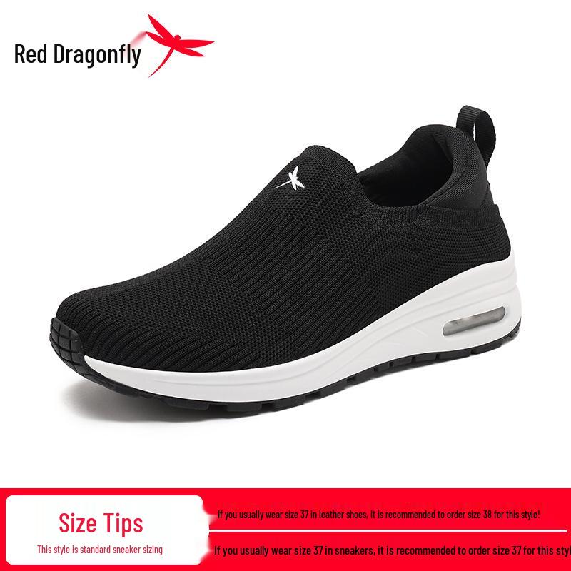 Red Dragonfly Women s Summer Fly-Knit Slip-On Walking Shoes with Thick Soles and Air Cushion Mesh Design. Size 40 чёрный