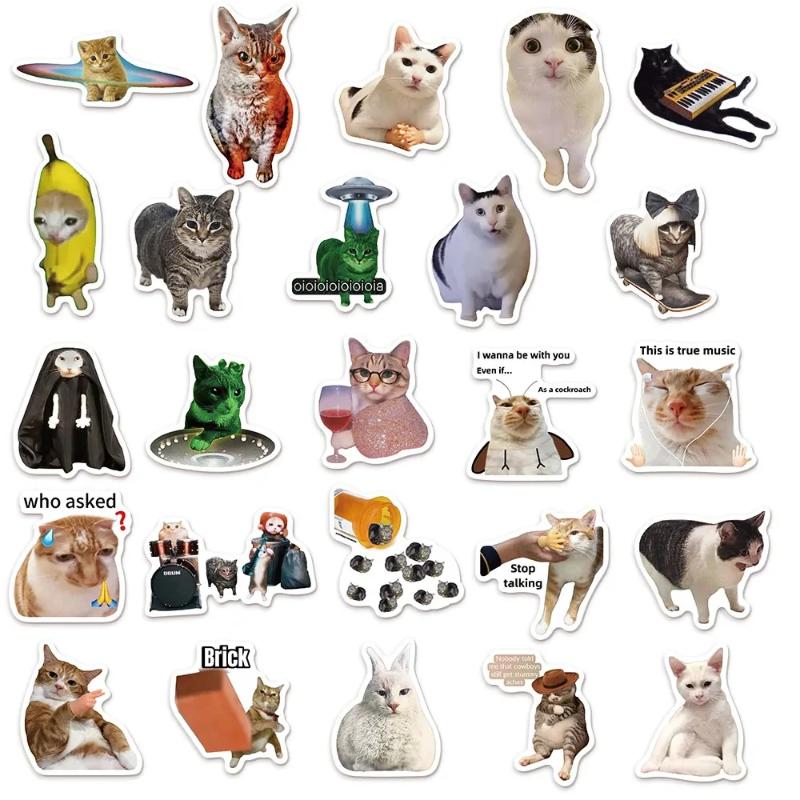 50PCS Funny Cute Cat MEME Animals Stickers Kawaii DIY Scrapbook Notebook Luggage Laptop Skateboard Fridge Decor Sticker