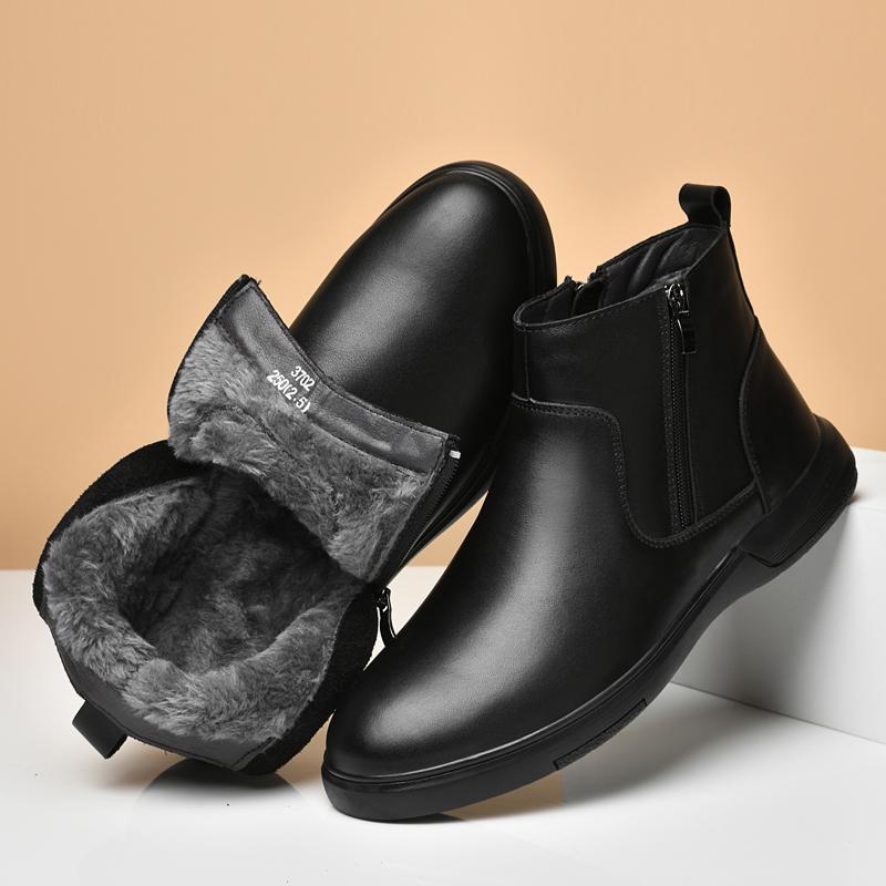 New Men's Black Ankle Boots Casual Side-Pull Warm Formal Boots Soft-Soled Comfortable And Anti-Slip Fashionable Walking Boots