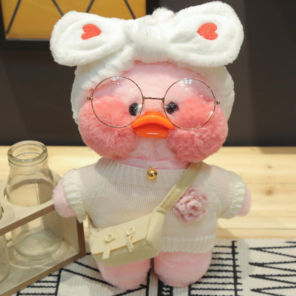 30cm Charming Cafe Pink Duck Stuffed Plush Animals Toy Wear Goggles and Hoodie Soft Doll Girl Birthday Creative Gift for Girls