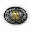 Western Cowboy Ethnic-Style Oval Belt Buckle - English Letters & Tang Grass Pattern Alloy