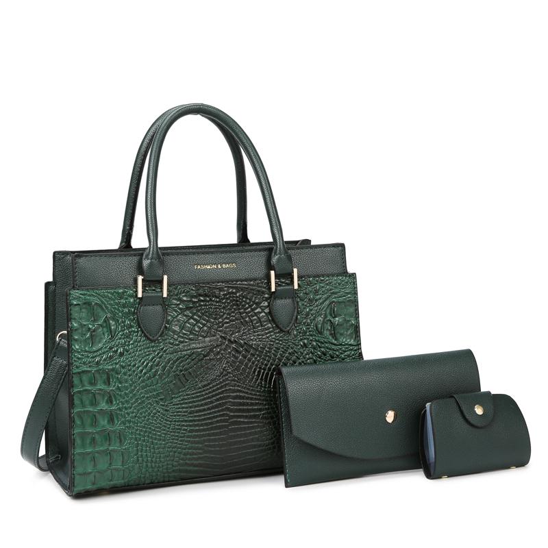 

Комплект из 3 предметов, женские кошельки и сумки, женская сумка на плечо, элегантная сумка с короткой ручкой, высококачественная сумка-тоут из искусственной кожи для женщин зелёный