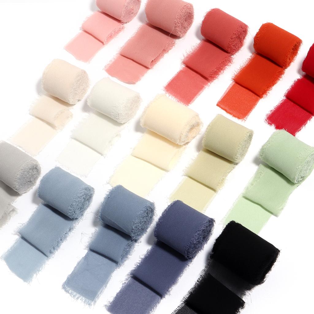 5m/roll 4cm Frayed Edged Satin Handmade Chiffon Silk Ribbon For Wedding Party Flower Bouquet Gifts Packing Decoration DIY Craft