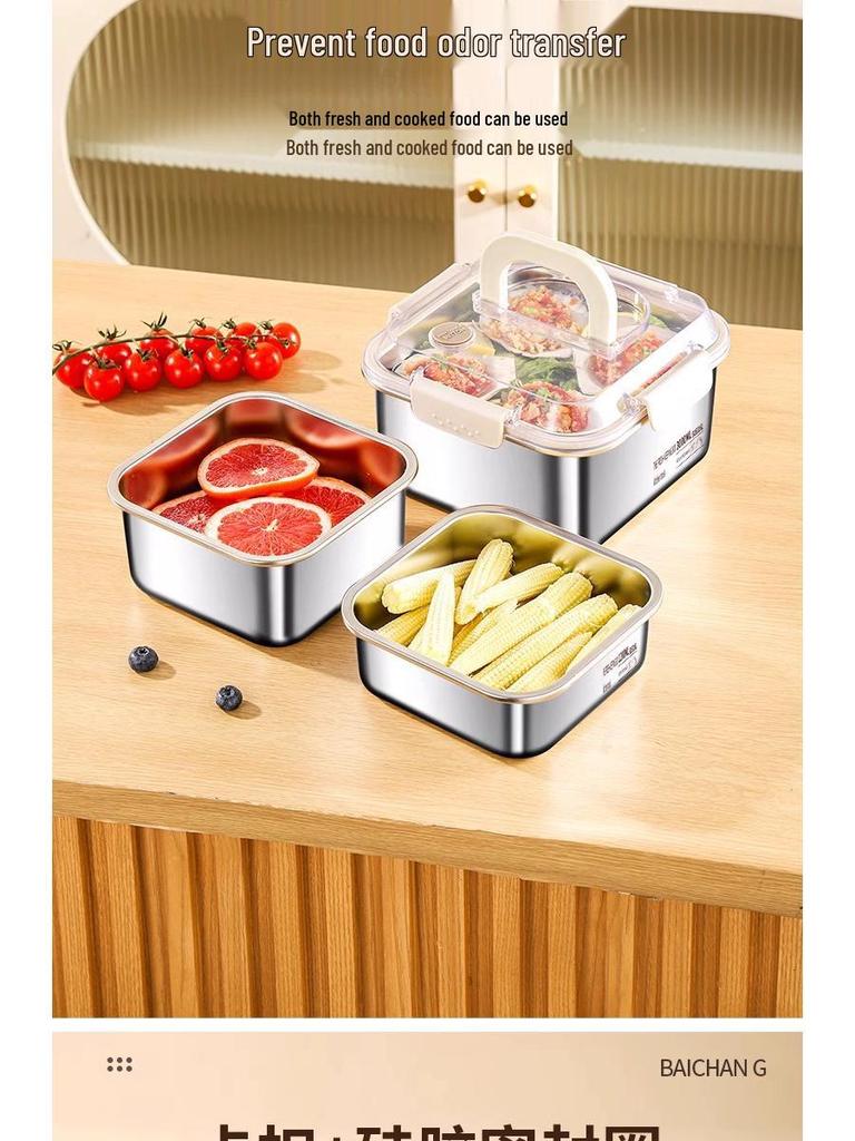 Portable 316 Stainless Steel Food-Grade Sealed Lunch Box with Lid for Fresh-Keeping and Picnic Use