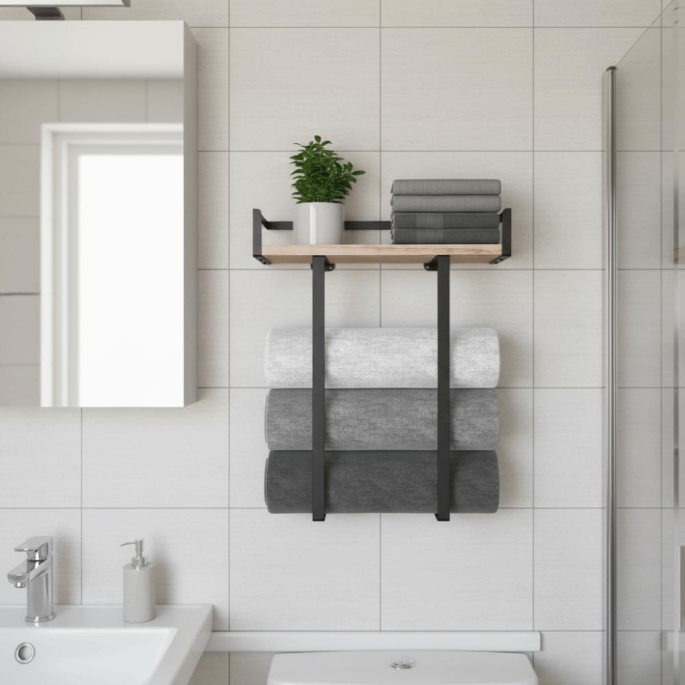 Wood and Iron Bathroom Shelf Rust Proof Storage Rack Wall Mounted Shelf  Kitchen Storage