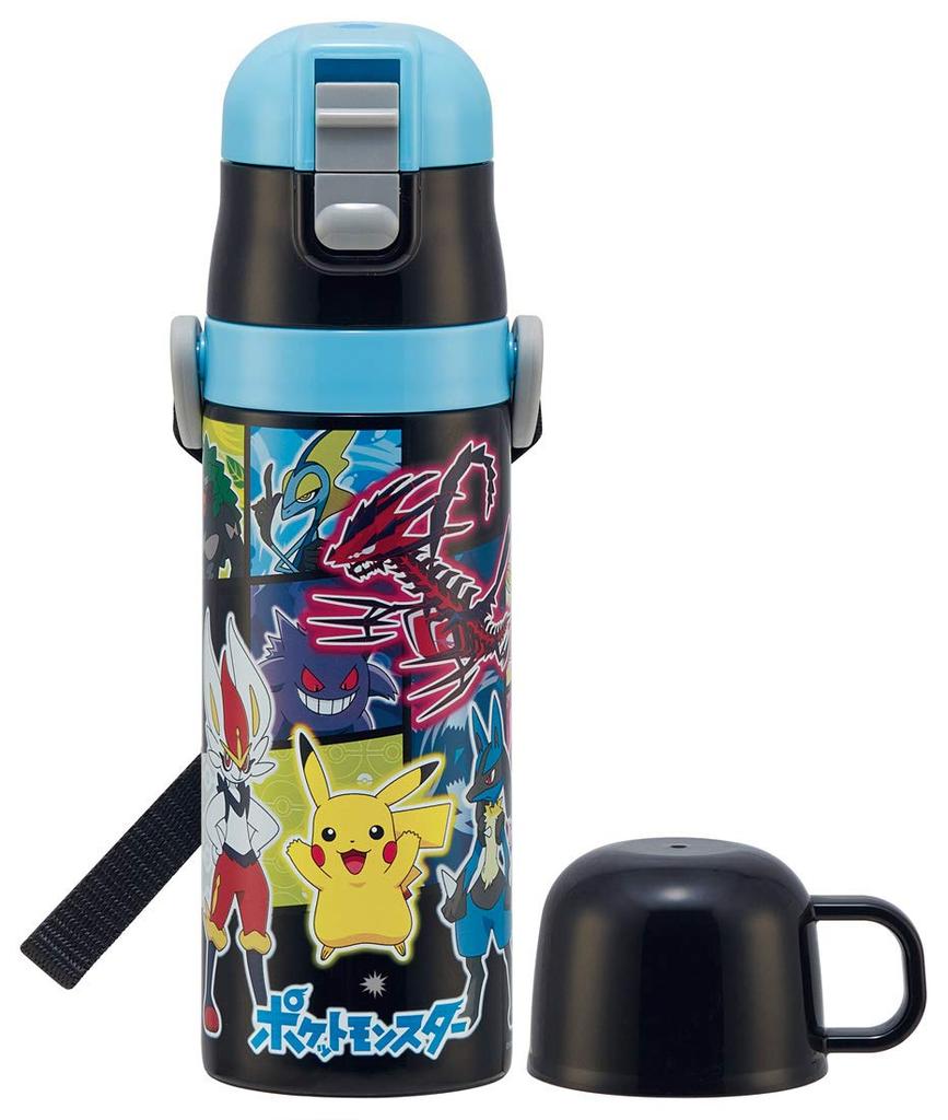 Skater Kids' 2-Way Stainless Steel Water Bottle with Cup, Pokémon 21, 430ml, SKDC4-A