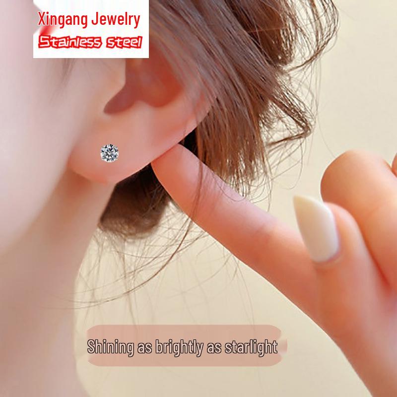 High-Quality Genuine Zircon Stud Earrings with S925 Silver Four-Prong Setting