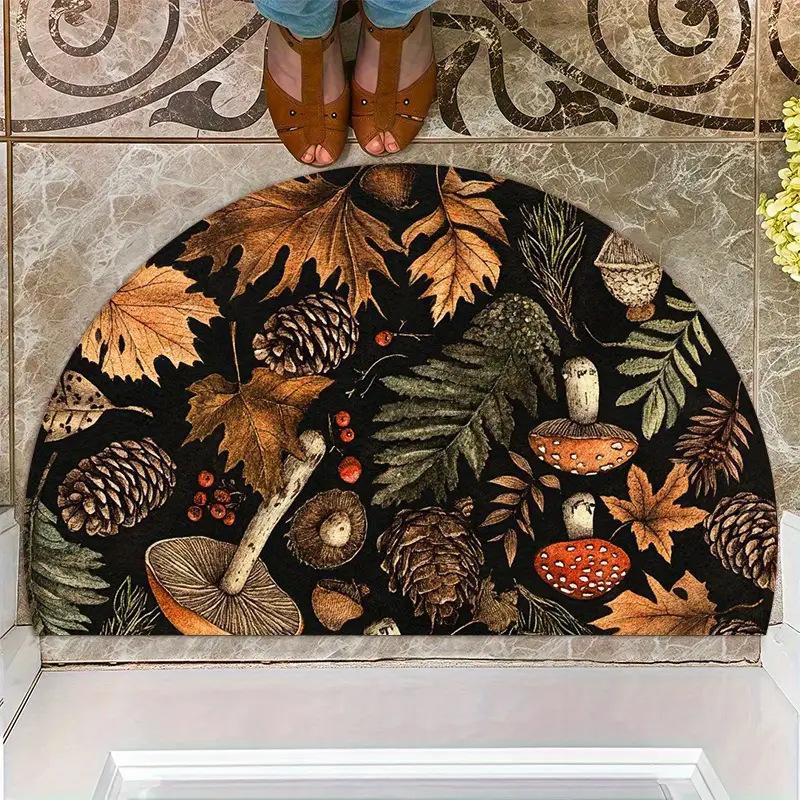 Bloemige Bij Welkom Halfronde Vloerkleed, Antislip & Wasbaar, Tuinstijl Halve Cirkel Mat voor Huisdecoratie 50x80cm-Felt
