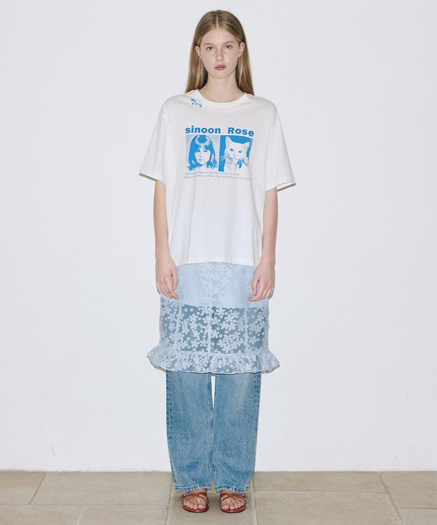SINOON 90`S Girl & Cat T-Shirt (Ivory)