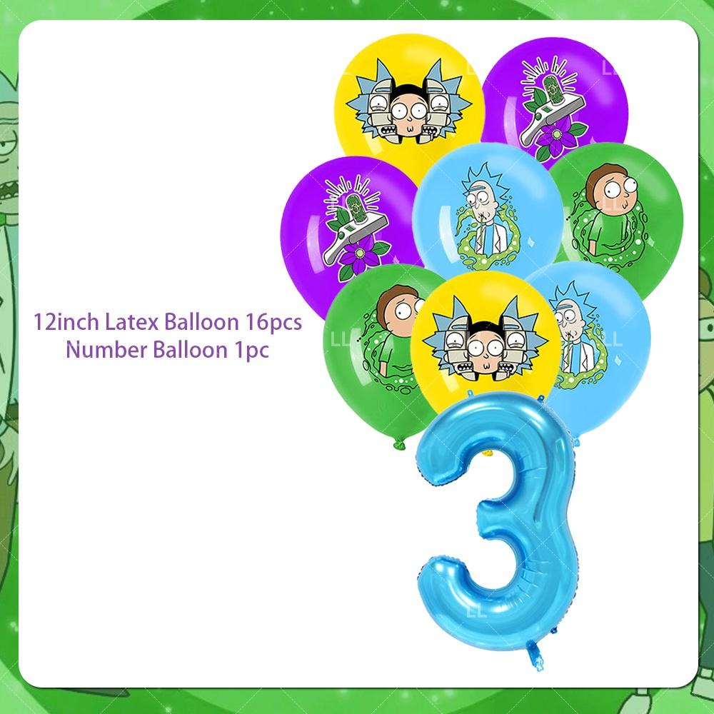 Rick And Morty Fans Child Birthday Party Decoration Anime Character Cake Topper Balloon Set Baby Shower Banner Adults Kids Gift