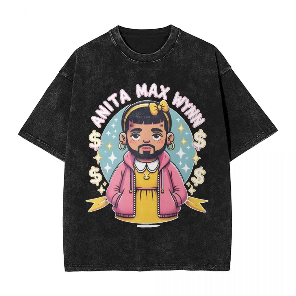 Anita Max Woman Men Cotton Washed Hot Stamping Print TShirt Harajuku Cotton Tshirt Mens Summer Short Sleeve Tees
