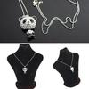 Women Fashion Lovely Rhinestone Panda Pendant Beaded Long Sweater Chain Necklace
