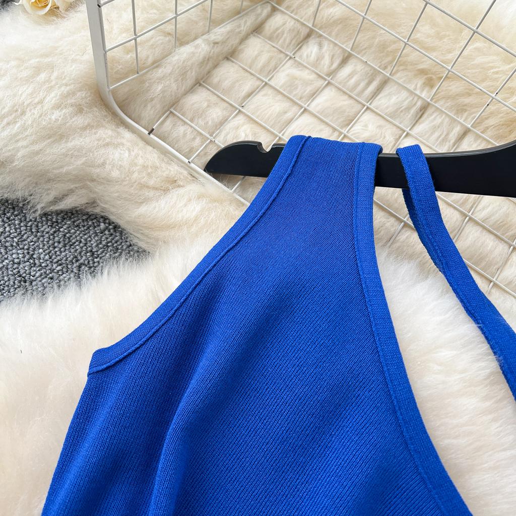 Elegant Ruffle Sexy High Waist Hollow Out Slash Neck Sleeveless Knit Dress Vacation Dresses Slim Women Party Ceremonial Dress