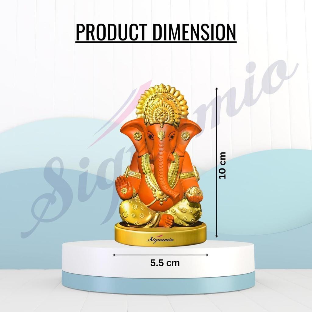 Handcrafted Orange Ganesha Idol for Car Dashboard Item: Ganesh Ji, Ganpati Bappa Murti for Home Decor - Exquisite Car God Idols