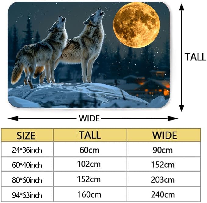 Wolf print pattern area rug, howling wolf under the moon plush area rug, suitable for living room bedroom dining room entrance