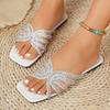 Summer Sandals for Women Flat Sandal Sparkle Rhinestone Slide Trendy Women's Beach Sparkly Dressy Slip on Bling Casual Shoes