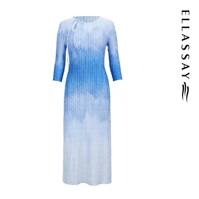 ELLASSAY 2025 Early Spring New Chinese Style Gradual Dyeing Mid-length Dress