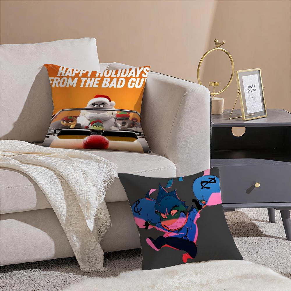 Funny Anime American Movie TThe Bad Guys Cushion Cover Pillowcase Short Plush Invisible zipper Room Sofa Cushion Cover