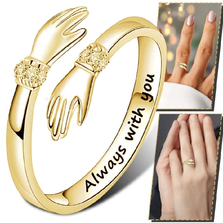 Words-Hugging Hands Open Ring Friendship Jewelry Gift Adjustable Antique Rings