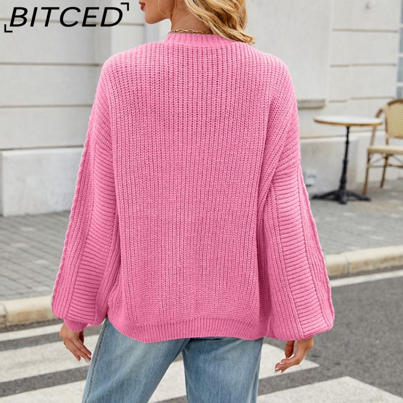 BITCED Relaxed-Fit Oversized Cardigan Autumn/Winter Long-Sleeved V-Neck Cable-Knit Sweater