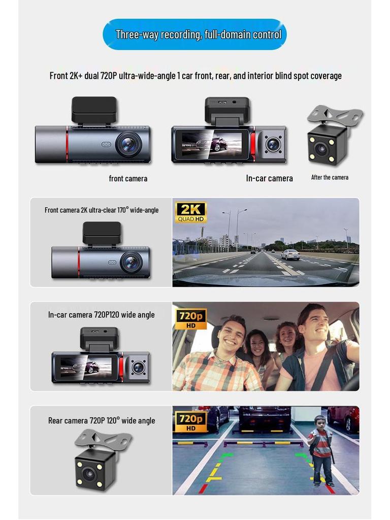 4K Triple-Lens Dash Cam with Night Vision & Built-in GPS