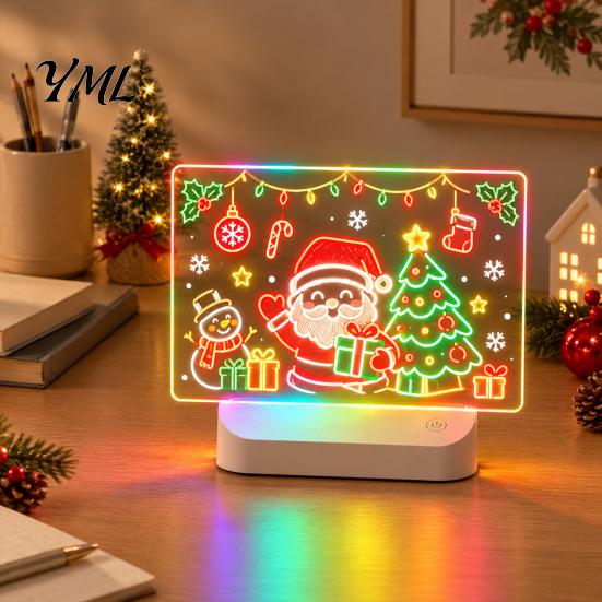 Reusable Acrylic Memo Board LED Drawing for Kids, Rechargeable DIY Light Up Tablet with 7 Color Customizable Led Display Pens, Neon Glow Note