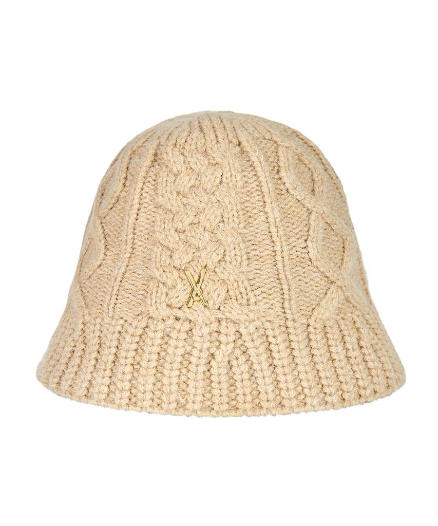 Bajal Studded Logo Knit Bucket Hat Beige