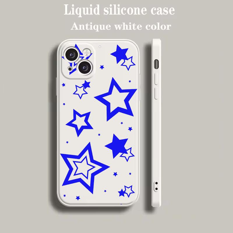 Luxury Color Phone Case For iPhone 18 15 14 13 12 mini 11 Pro Max XS X XR SE 7 8 Plus soft Silicone Beige Cover Style Stars Pattern