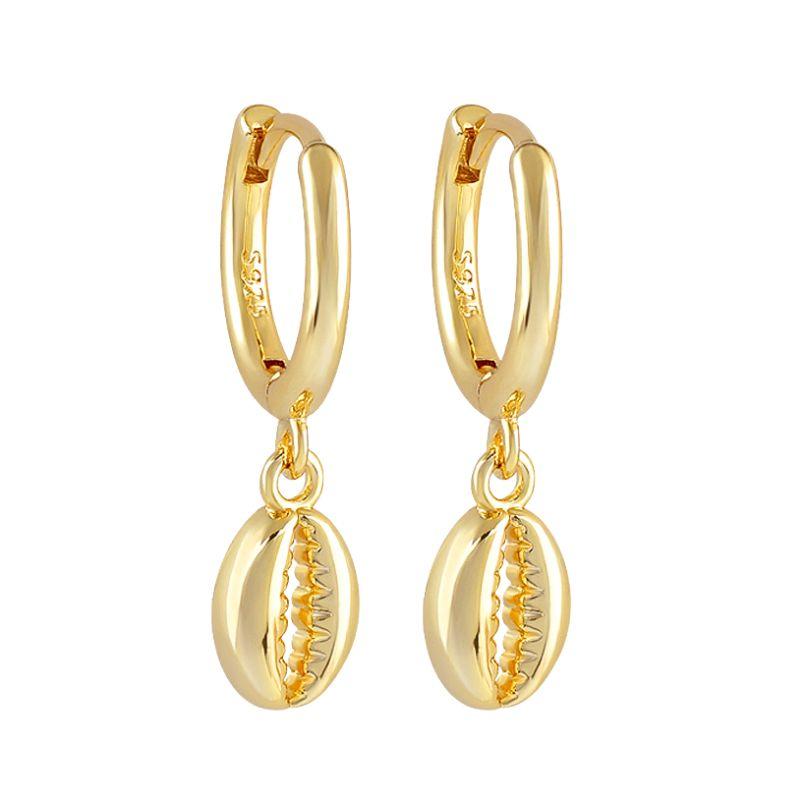 925 Silver Needle Square Pendant Hoop Earrings Vintage Gold Earrings For Women Shell Pendant Earring Fashion Jewelry Accessories
