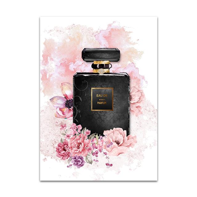 Lipstick High Heels Posters And Prints Perfume Bottle Canvas Painting Pink Flower Peony Wall Poster Beauty Room Decoration