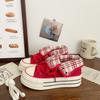 Original thick-soled high-top canvas shoes 22 autumn new plaid design sense chic tide