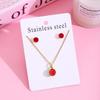 Strawberry Cherry Inlaid Necklace & Earrings Set, Light Luxury Design, 304 Stainless Steel Clavicle Chain for Women