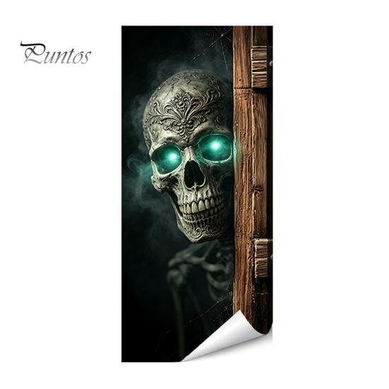 Large Vertical Decorative Stickers for Bins Halloween Wall Trash Can Decal Stickers, Spooky Skull Ghost Horror Creative Balcony Decals Outdoor Garbage