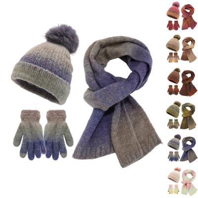 Women's Winter Fashion Cold-proof Hat Set Hat Scarf Gloves Three-piece Set